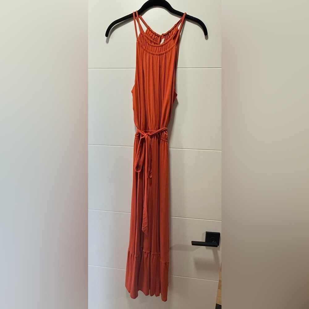 LOFT Rust Orange Maxi Dress with Waist Tie